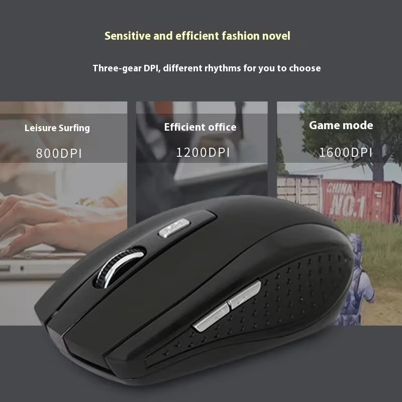 2.4G Wireless Black Mouse, Portable Battery-Powered Office Mouse, Supports Adjustable DPI, Suitable for Various Computers