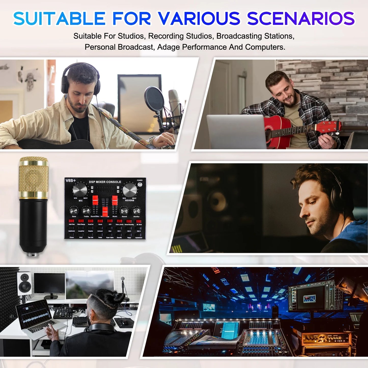 Ultimate Podcasting Microphone Bundle with V8 Sound Card - Perfect for Live Streaming and Studio Recording