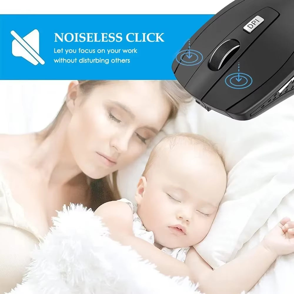 2.4G Wireless Black Mouse, Portable Battery-Powered Office Mouse, Supports Adjustable DPI, Suitable for Various Computers