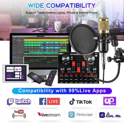 Ultimate Podcasting Microphone Bundle with V8 Sound Card - Perfect for Live Streaming and Studio Recording