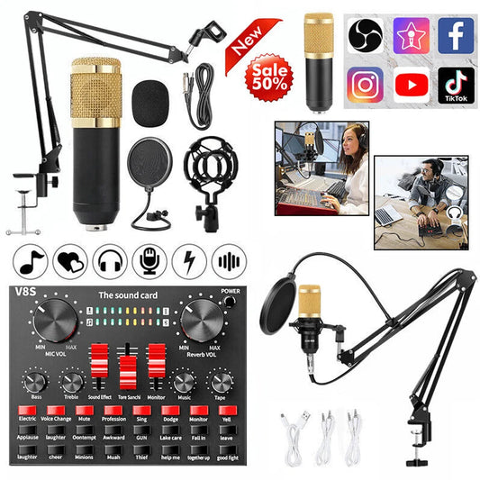 Ultimate Podcasting Microphone Bundle with V8 Sound Card - Perfect for Live Streaming and Studio Recording