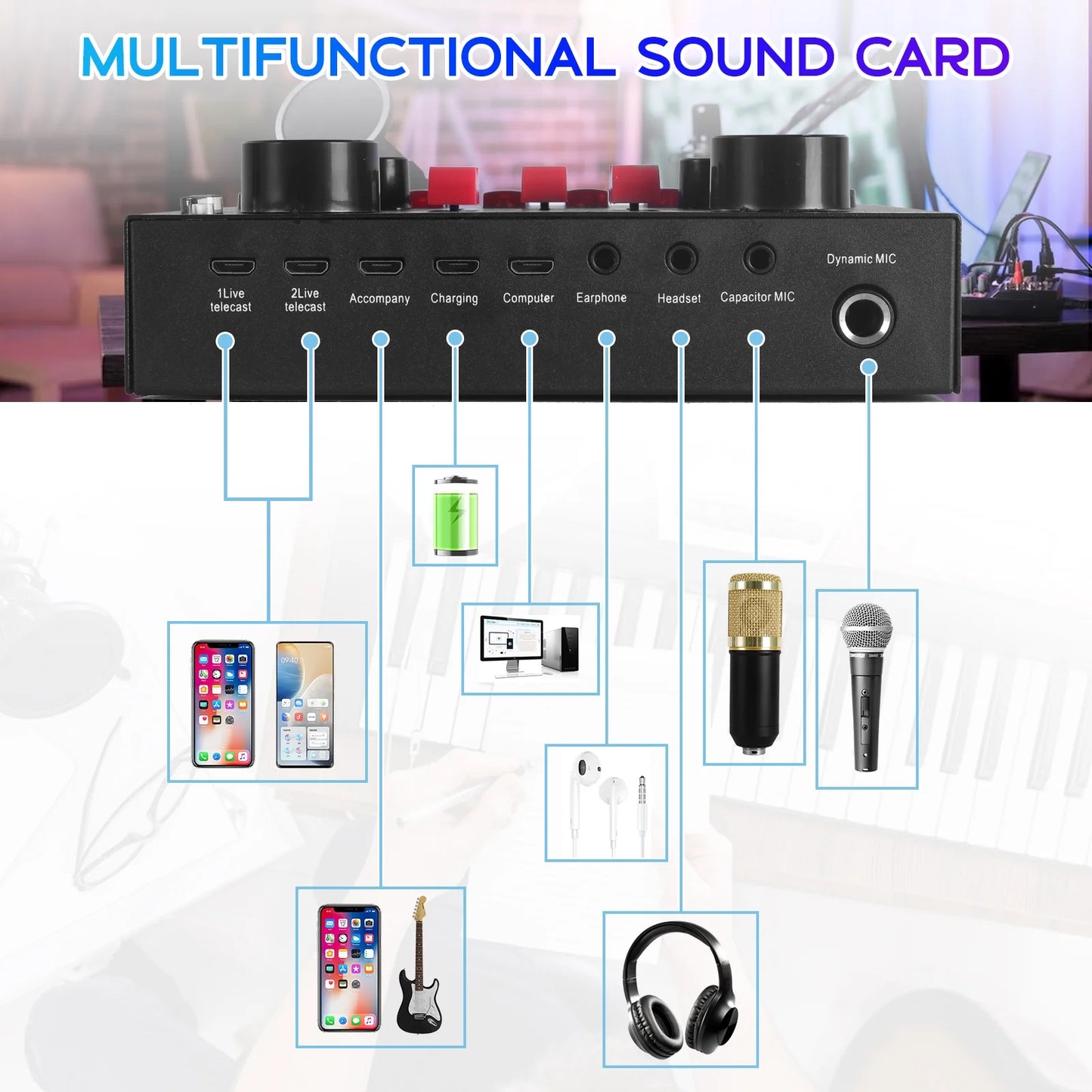 Ultimate Podcasting Microphone Bundle with V8 Sound Card - Perfect for Live Streaming and Studio Recording