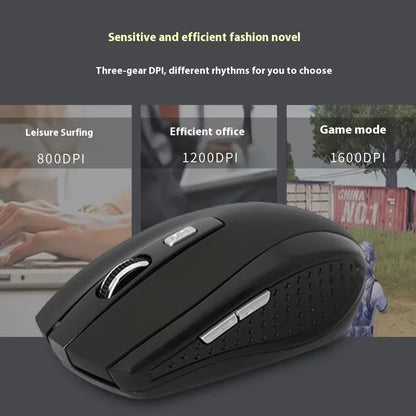 2.4G Wireless Black Mouse, Portable Battery-Powered Office Mouse, Supports Adjustable DPI, Suitable for Various Computers