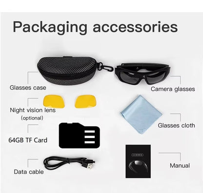4K Ultra-Clear Camera Glasses Video Glasses Bike Surveillance Action Cam Sunglasses Outdoor Sports Camcorder