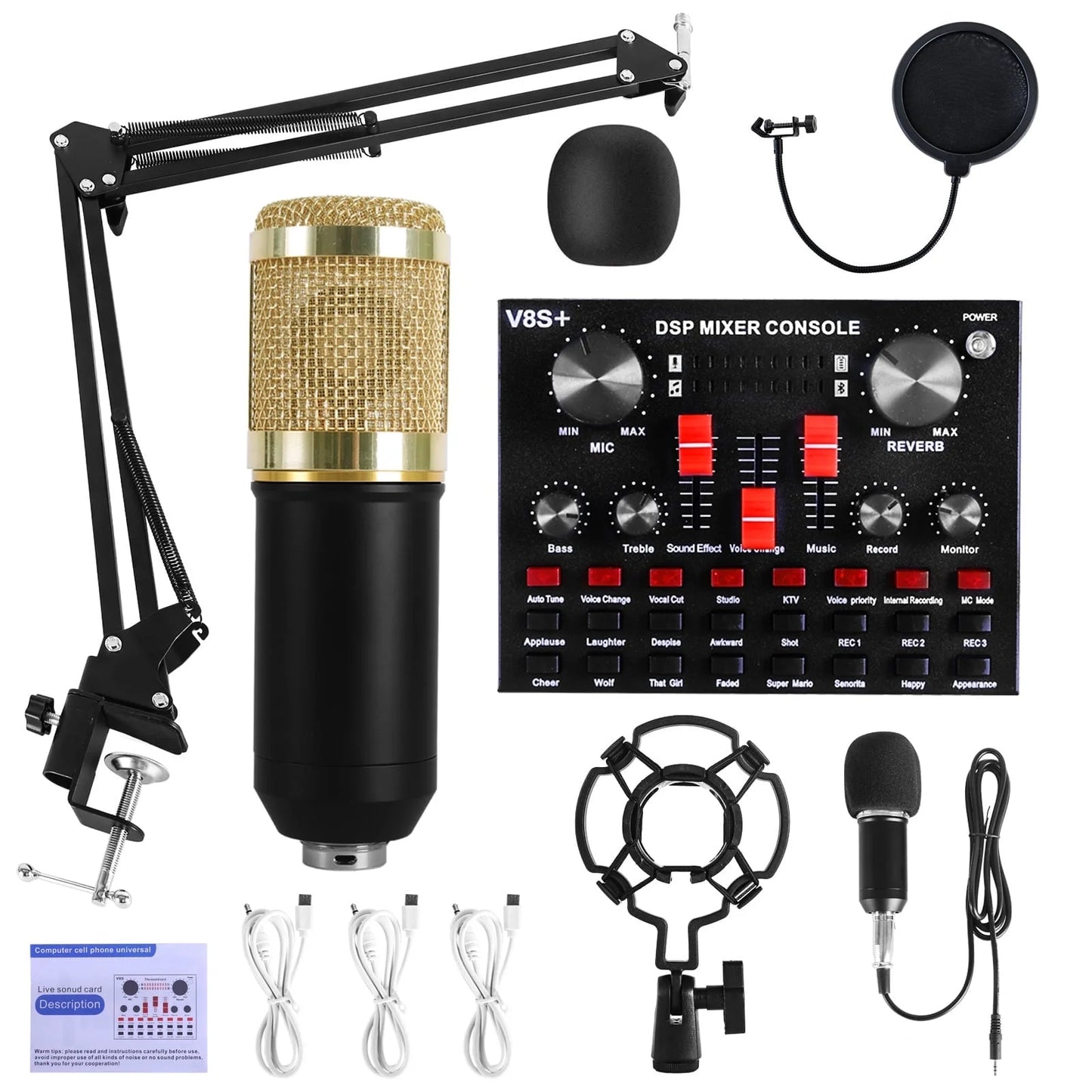 Ultimate Podcasting Microphone Bundle with V8 Sound Card - Perfect for Live Streaming and Studio Recording