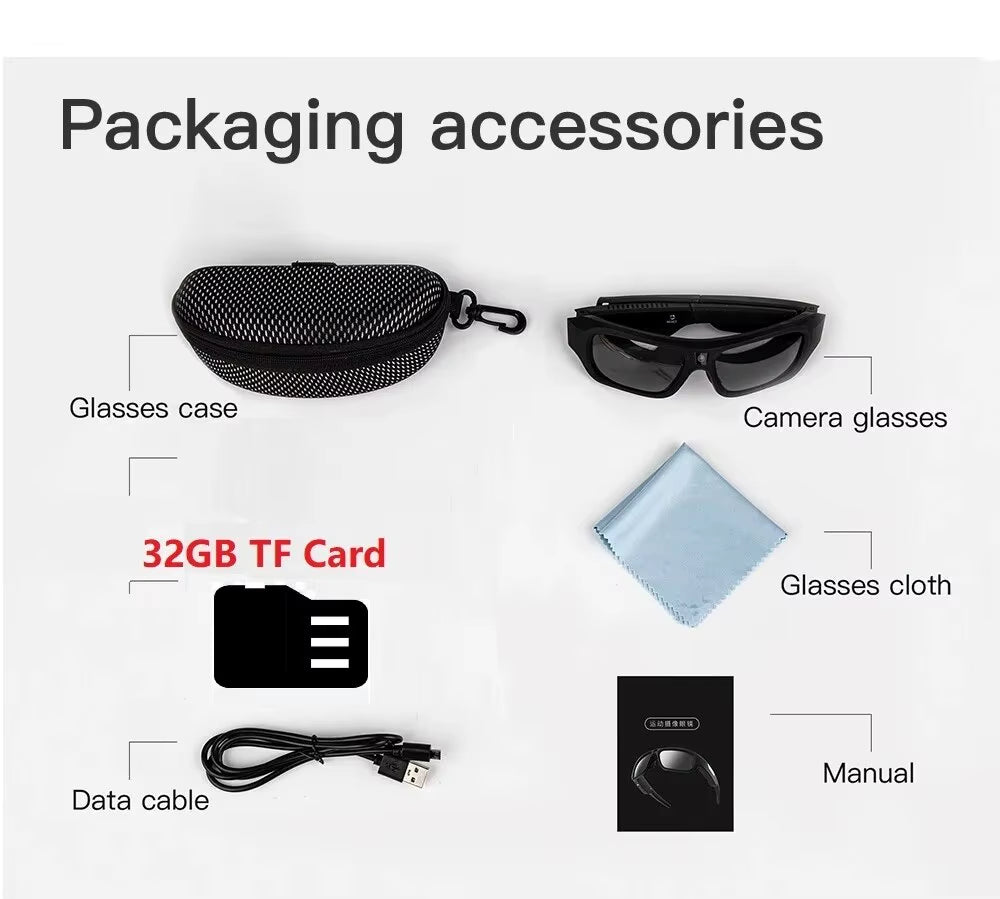 4K Ultra-Clear Camera Glasses Video Glasses Bike Surveillance Action Cam Sunglasses Outdoor Sports Camcorder