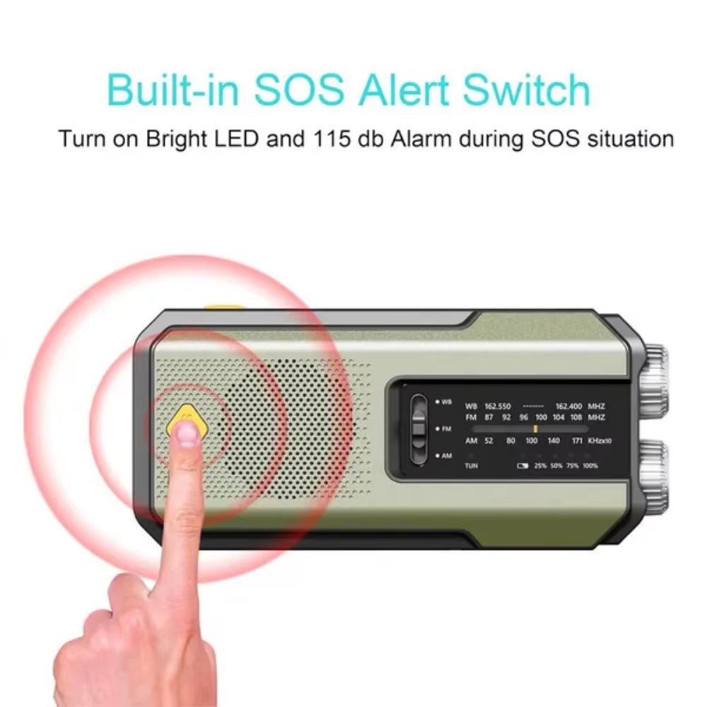 Emergency Radio Solar Power Hand Crank Radio Global Receiver High Quality LED Torch Reading Light SOS Alarm 2000Mah