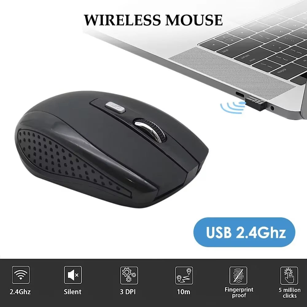 2.4G Wireless Black Mouse, Portable Battery-Powered Office Mouse, Supports Adjustable DPI, Suitable for Various Computers