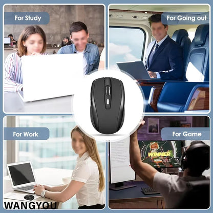 2.4G Wireless Black Mouse, Portable Battery-Powered Office Mouse, Supports Adjustable DPI, Suitable for Various Computers