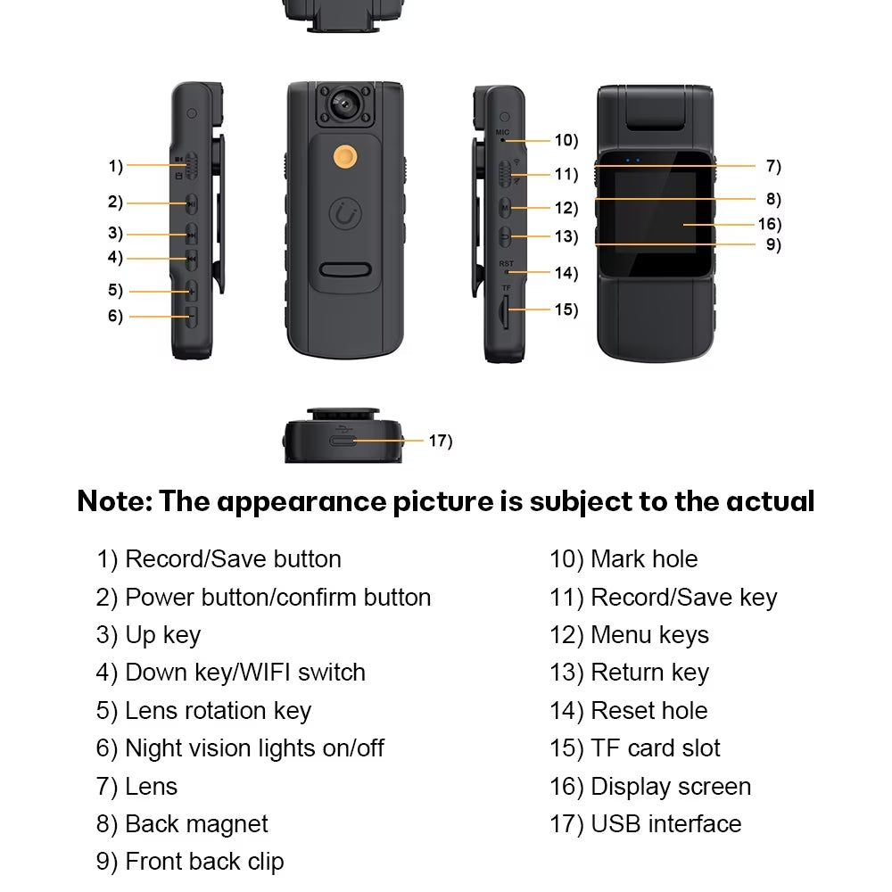 128GB 180° Rotate Mini Body Camera - 1080P Wearable Camcorder with Night Vision - Long Battery Life Audio Video Camera for Daily Records