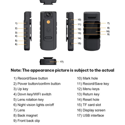 128GB 180° Rotate Mini Body Camera - 1080P Wearable Camcorder with Night Vision - Long Battery Life Audio Video Camera for Daily Records