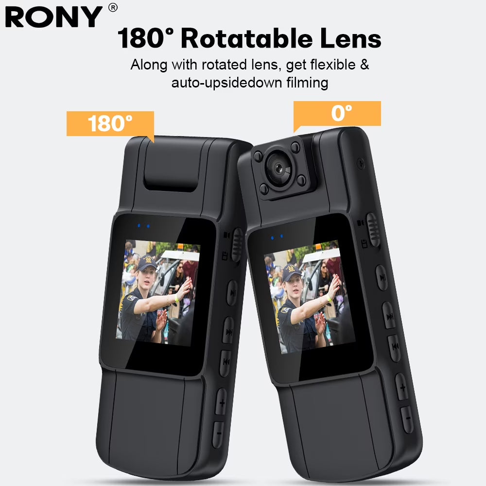 128GB 180° Rotate Mini Body Camera - 1080P Wearable Camcorder with Night Vision - Long Battery Life Audio Video Camera for Daily Records
