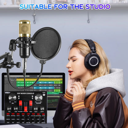 Ultimate Podcasting Microphone Bundle with V8 Sound Card - Perfect for Live Streaming and Studio Recording